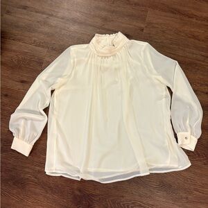 Vince Camuto Sheer Long Sleeve Ruffle Neck Blouse in Cream Size Medium EUC